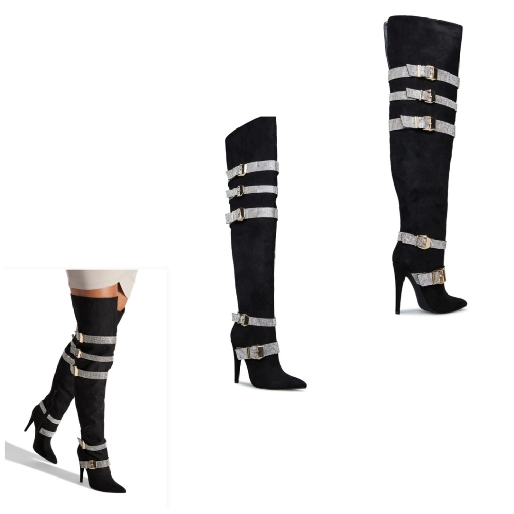 Thigh high rhinestone boots